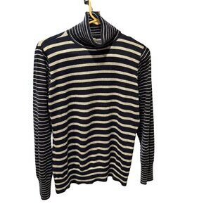 LLBean M, Blue and Gray Striped Cowl Neck Sweater